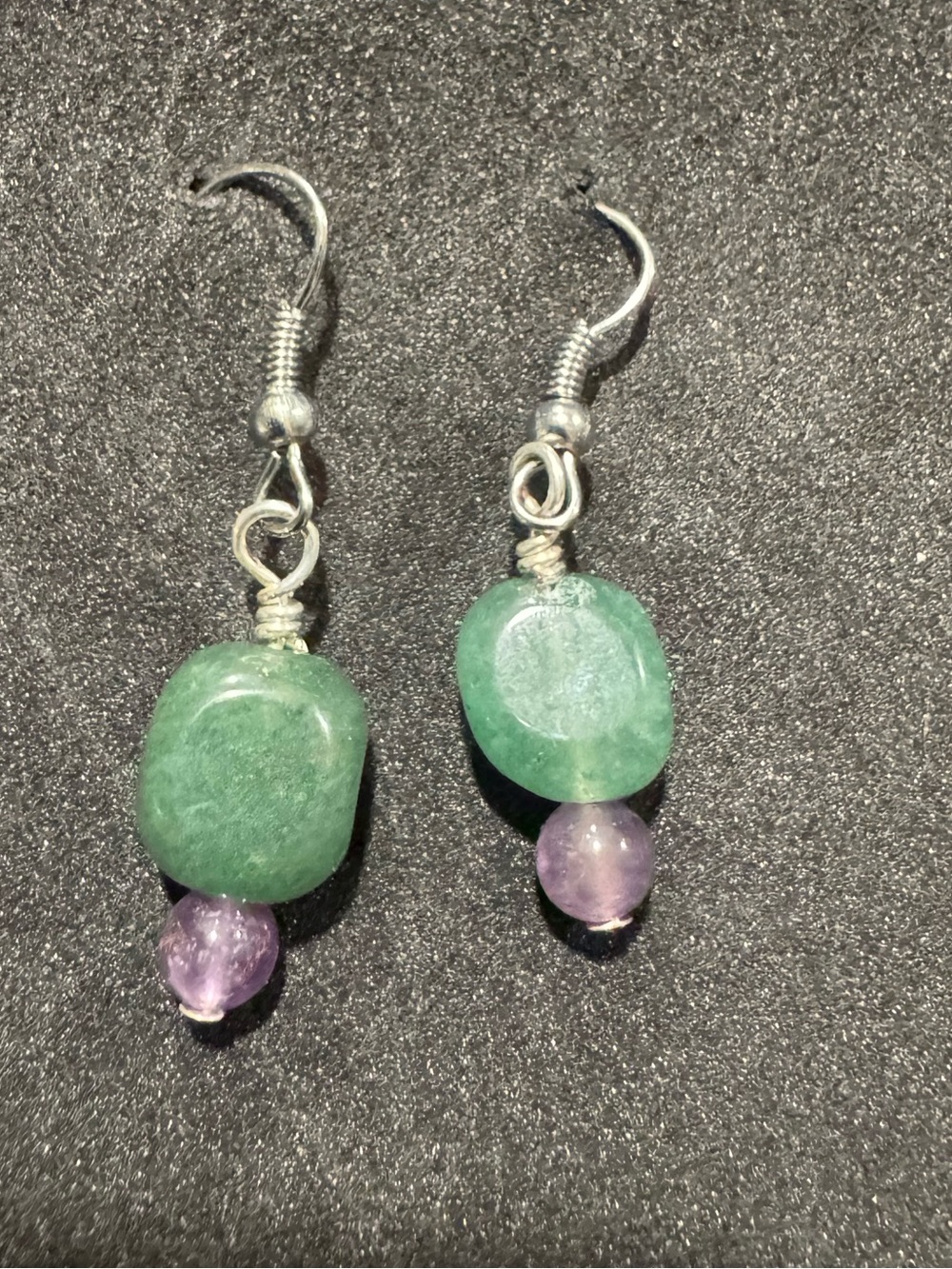 Handmade Green adventurine and amethyst Beaded Drop Earrings